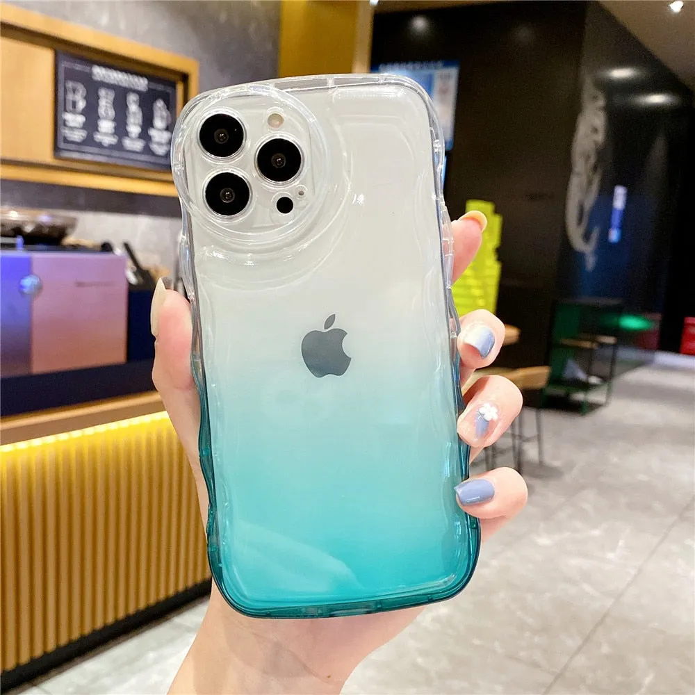 Anymob iPhone Honey Yellow Gradient Clear Curly Wave Case Shockproof Transparent Silicon Phone Cover