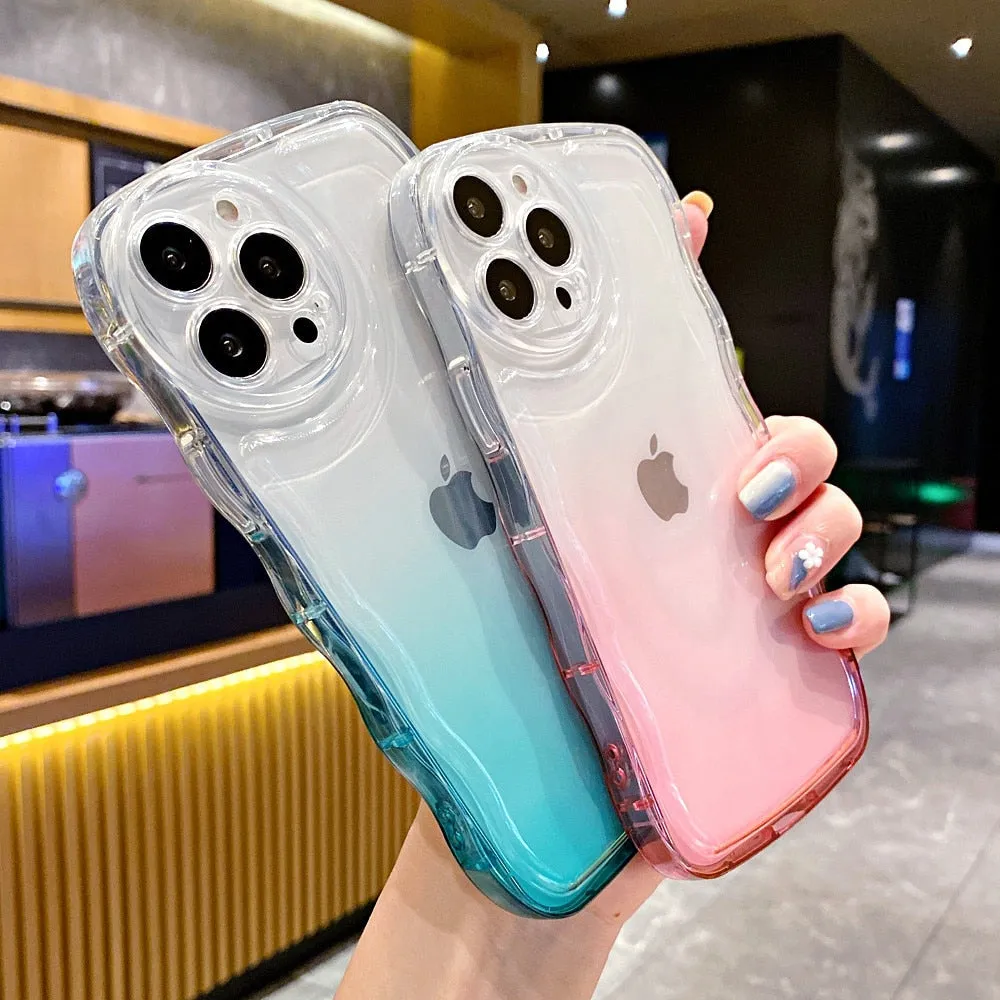 Anymob iPhone Honey Yellow Gradient Clear Curly Wave Case Shockproof Transparent Silicon Phone Cover