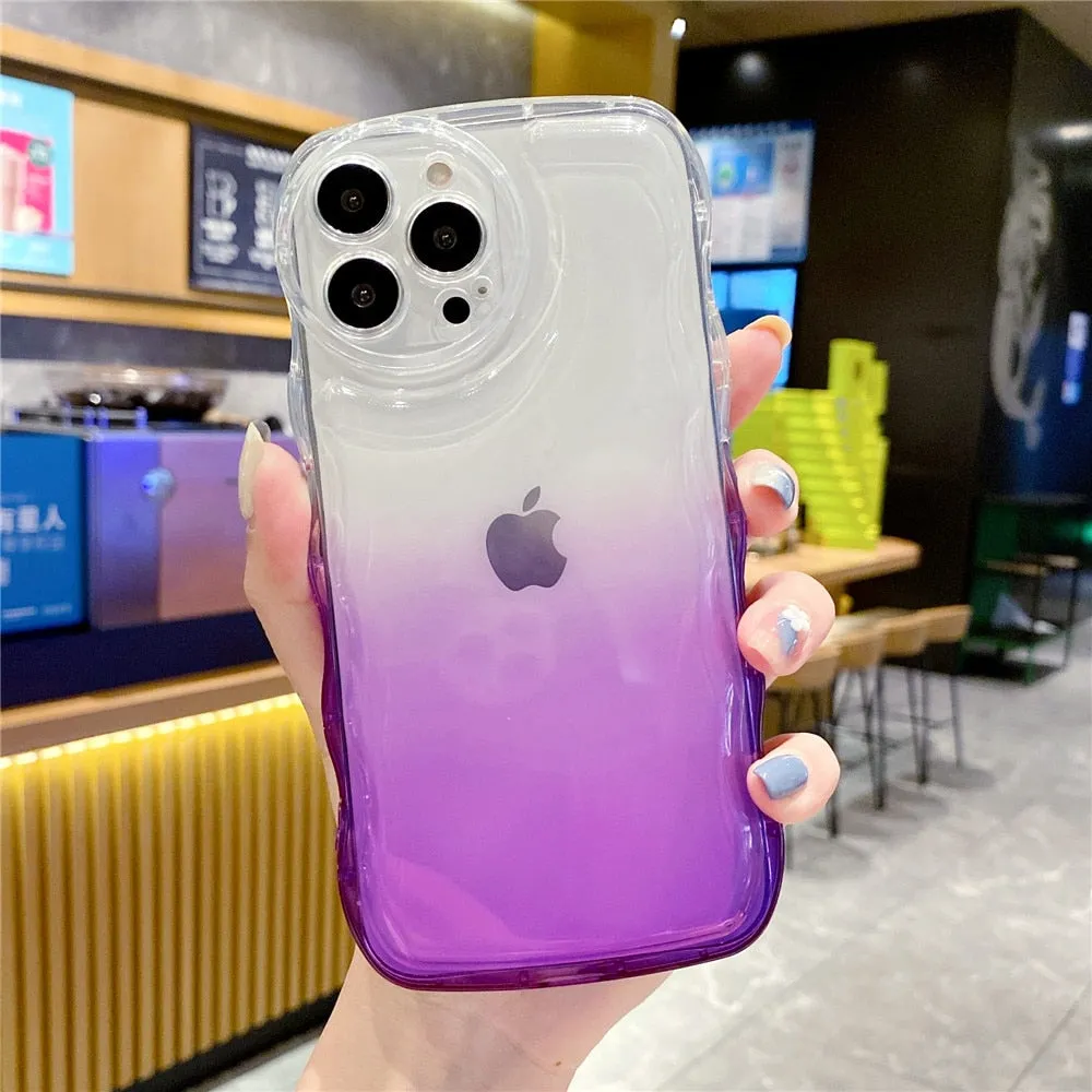 Anymob iPhone Honey Yellow Gradient Clear Curly Wave Case Shockproof Transparent Silicon Phone Cover