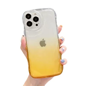 Anymob iPhone Honey Yellow Gradient Clear Curly Wave Case Shockproof Transparent Silicon Phone Cover