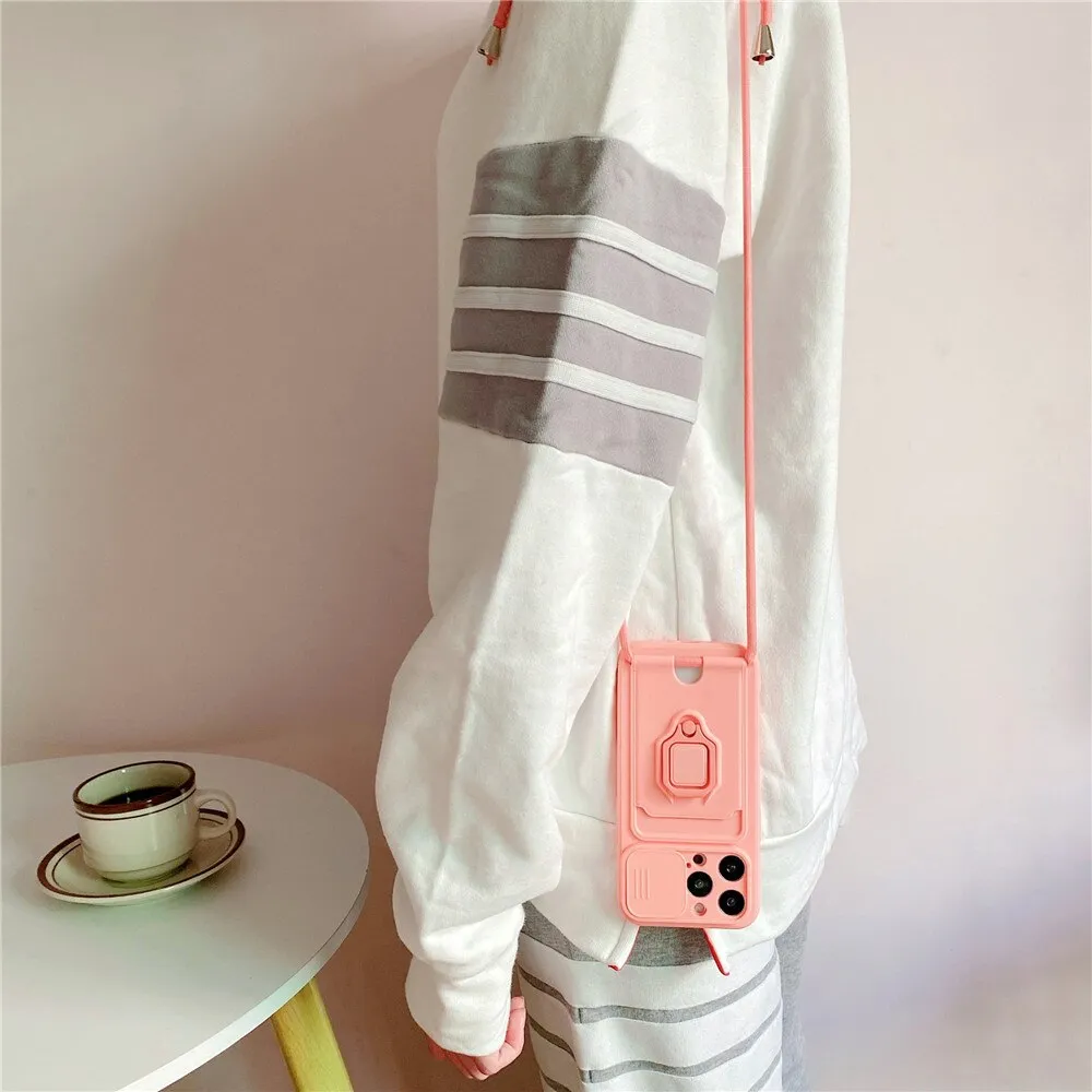 Anymob iPhone Lavender Magnetic Card Holder Lanyard Cord Phone Case Lens Protection Back Cover