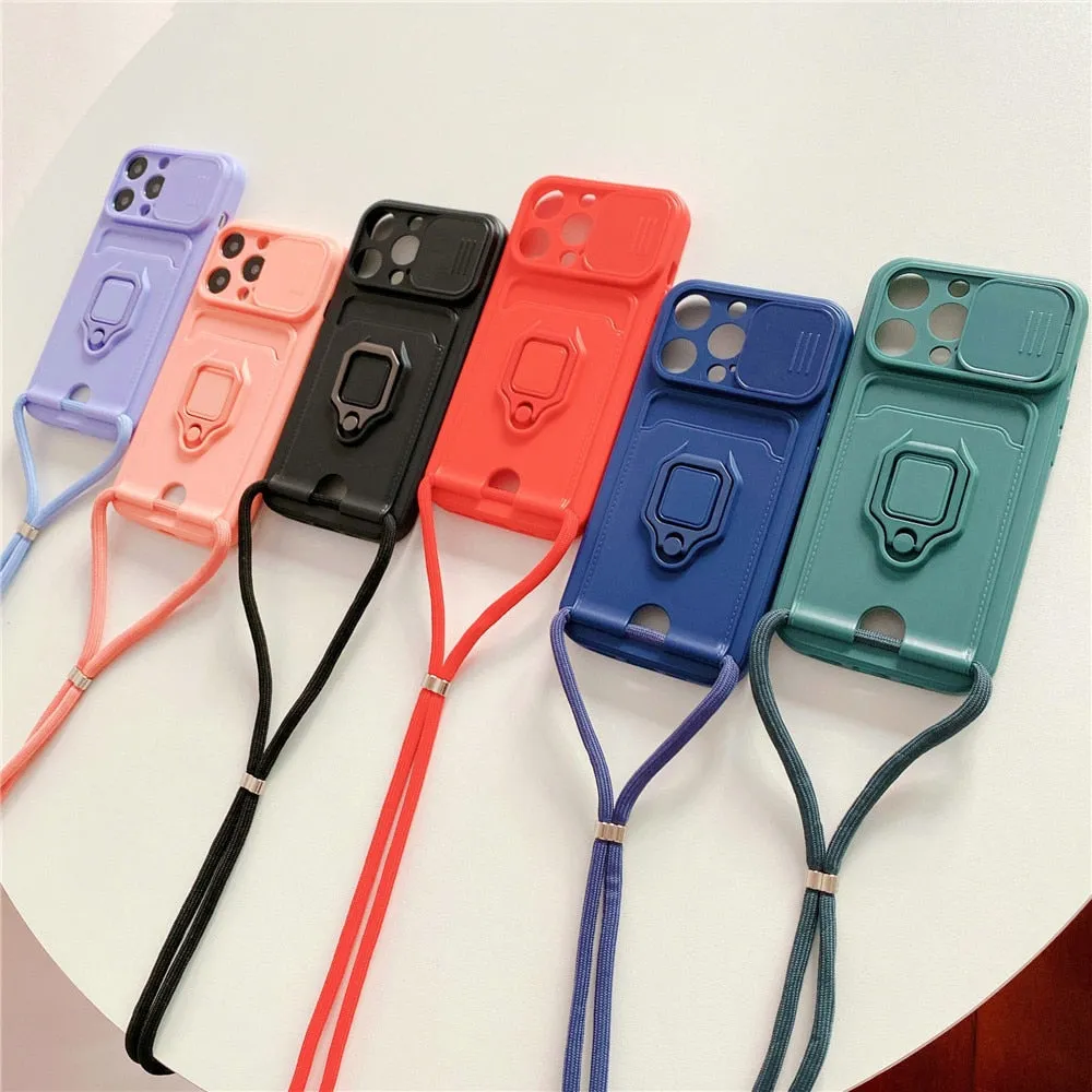 Anymob iPhone Lavender Magnetic Card Holder Lanyard Cord Phone Case Lens Protection Back Cover