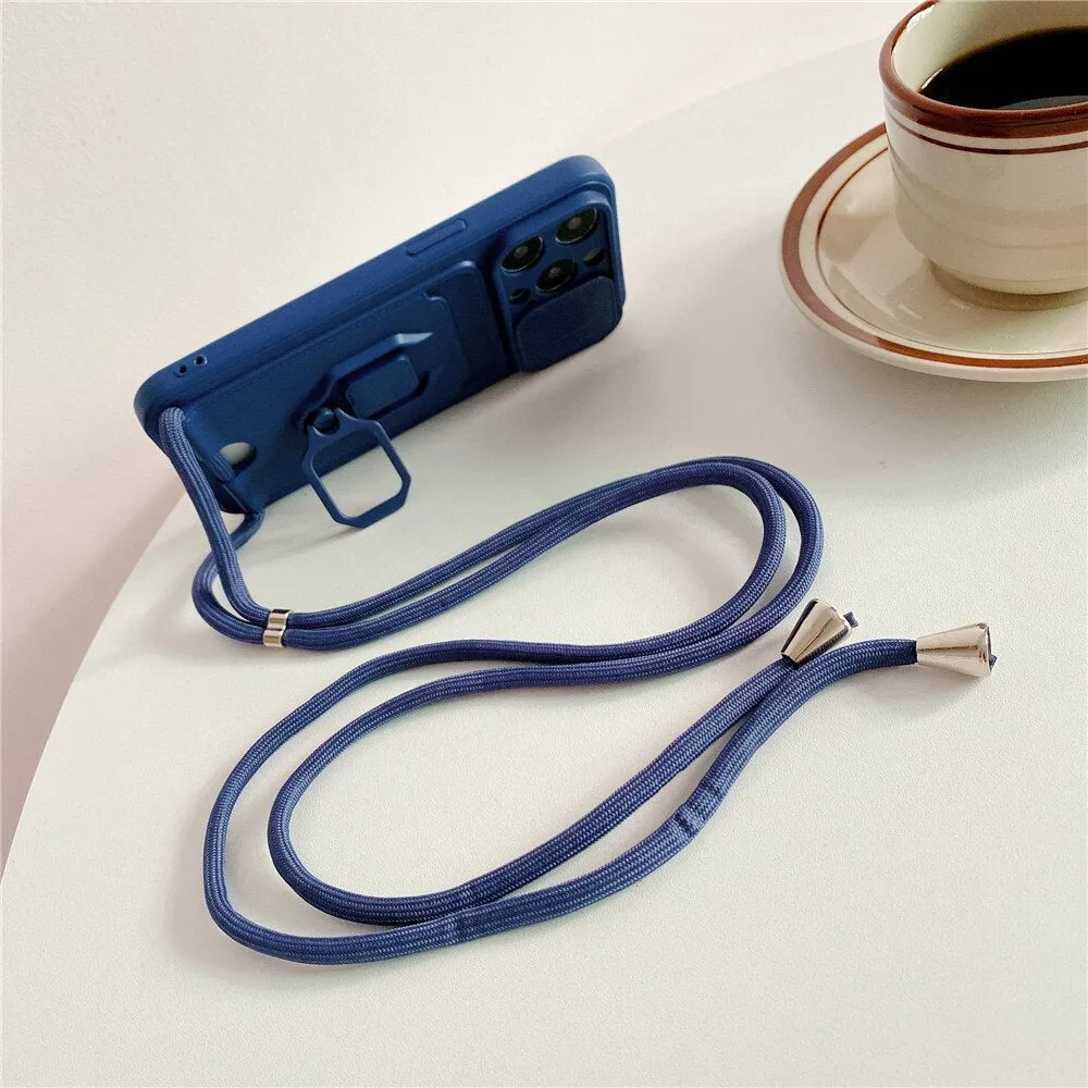 Anymob iPhone Lavender Magnetic Card Holder Lanyard Cord Phone Case Lens Protection Back Cover