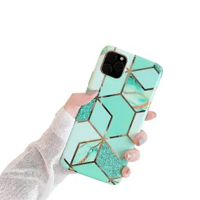 Anymob iPhone Mint Green Plating Geometric Marble Phone Case Glossy Soft Back Cover