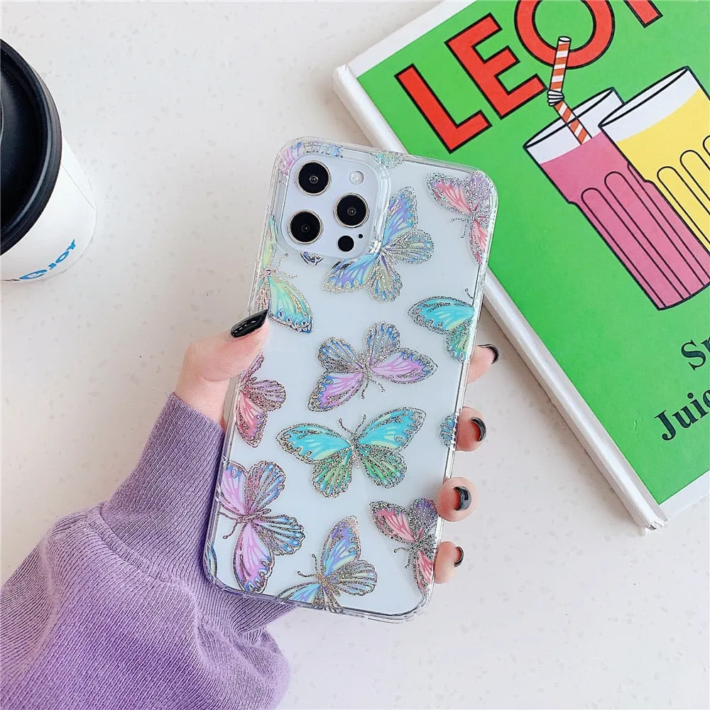 Anymob iPhone Multi Butterfly Phone Case Transparent Shockproof Protective Cases Cover