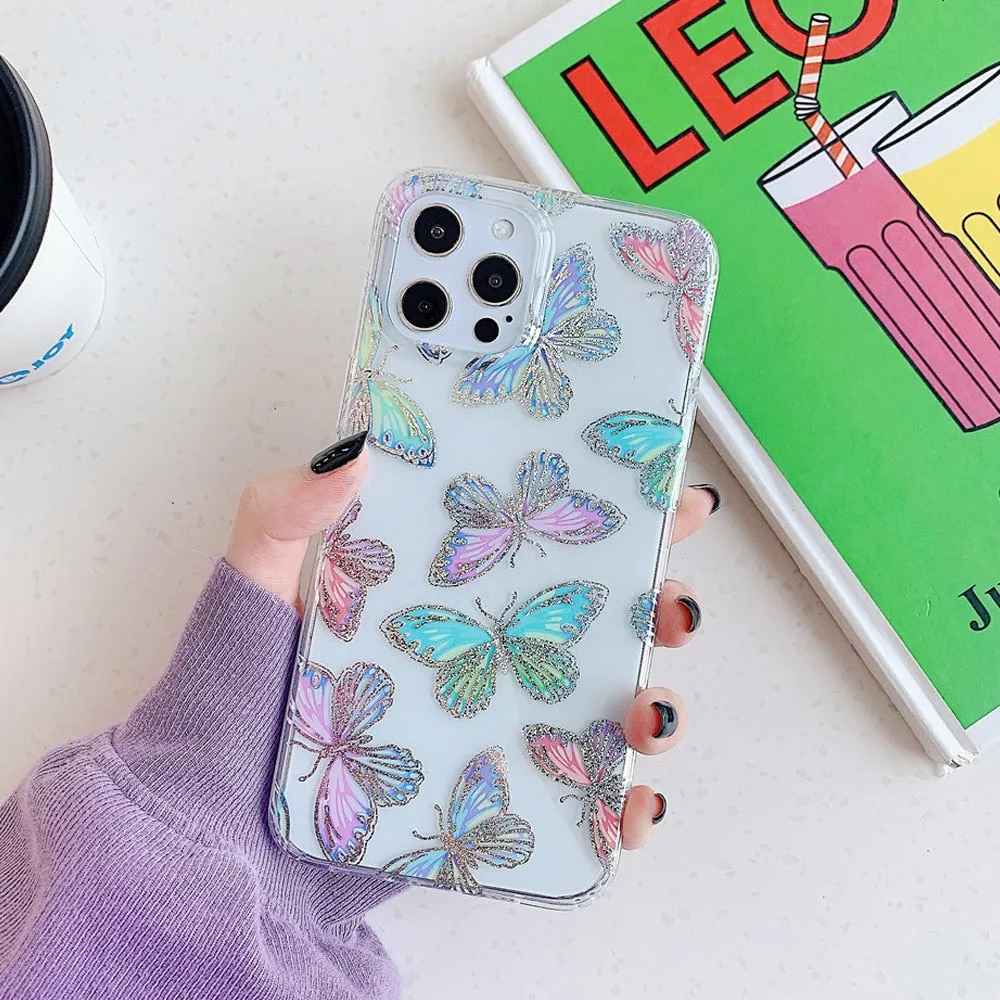 Anymob iPhone Multi Butterfly Phone Case Transparent Shockproof Protective Cases Cover