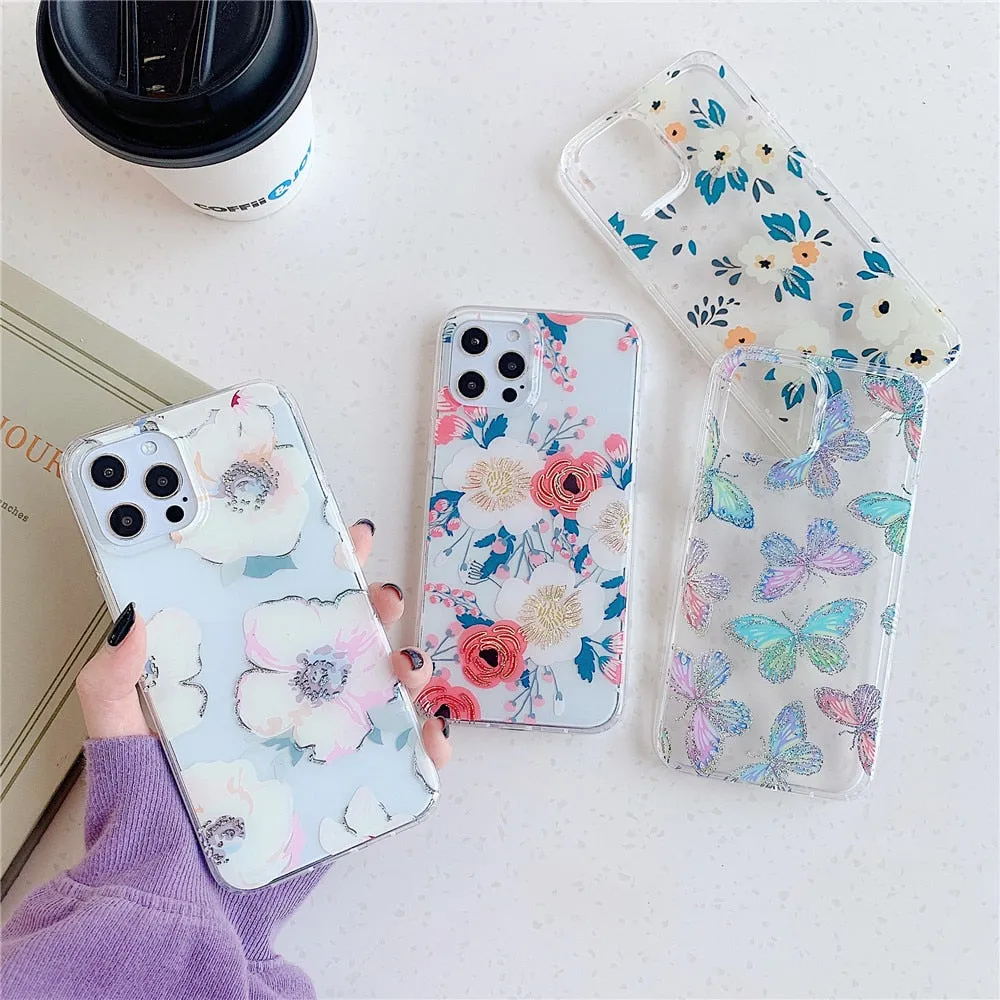 Anymob iPhone Multi Butterfly Phone Case Transparent Shockproof Protective Cases Cover