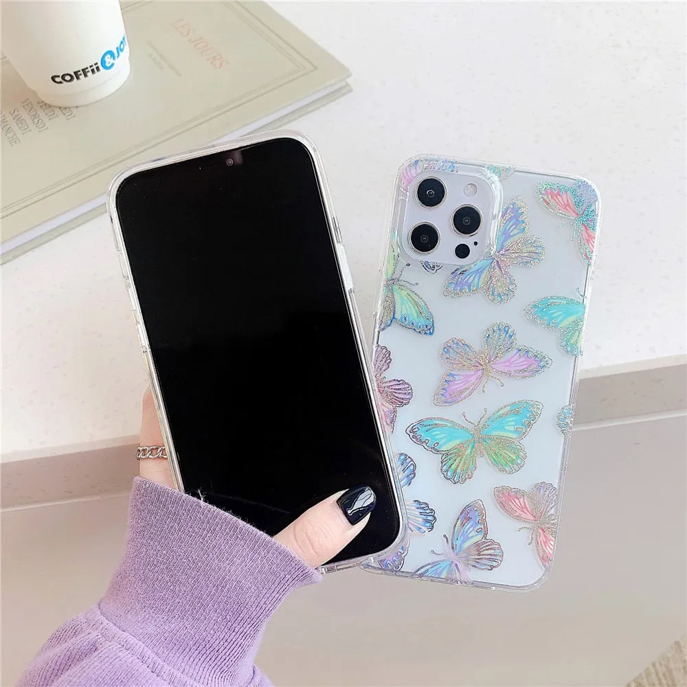 Anymob iPhone Multi Butterfly Phone Case Transparent Shockproof Protective Cases Cover