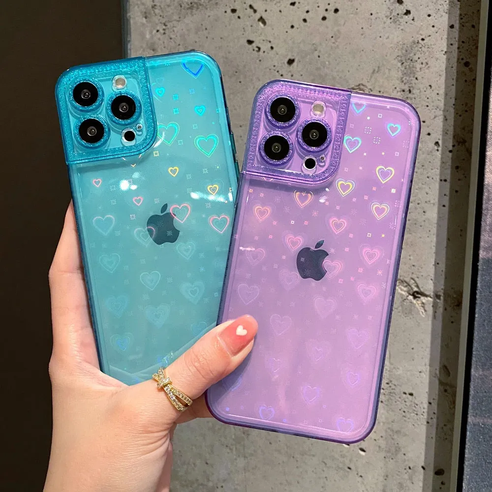 Anymob iPhone Orange Holographic Love Heart Clear Phone Case Transparent Cover