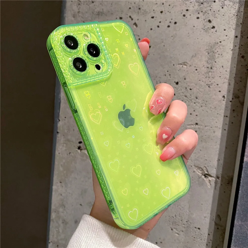 Anymob iPhone Orange Holographic Love Heart Clear Phone Case Transparent Cover