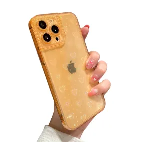 Anymob iPhone Orange Holographic Love Heart Clear Phone Case Transparent Cover
