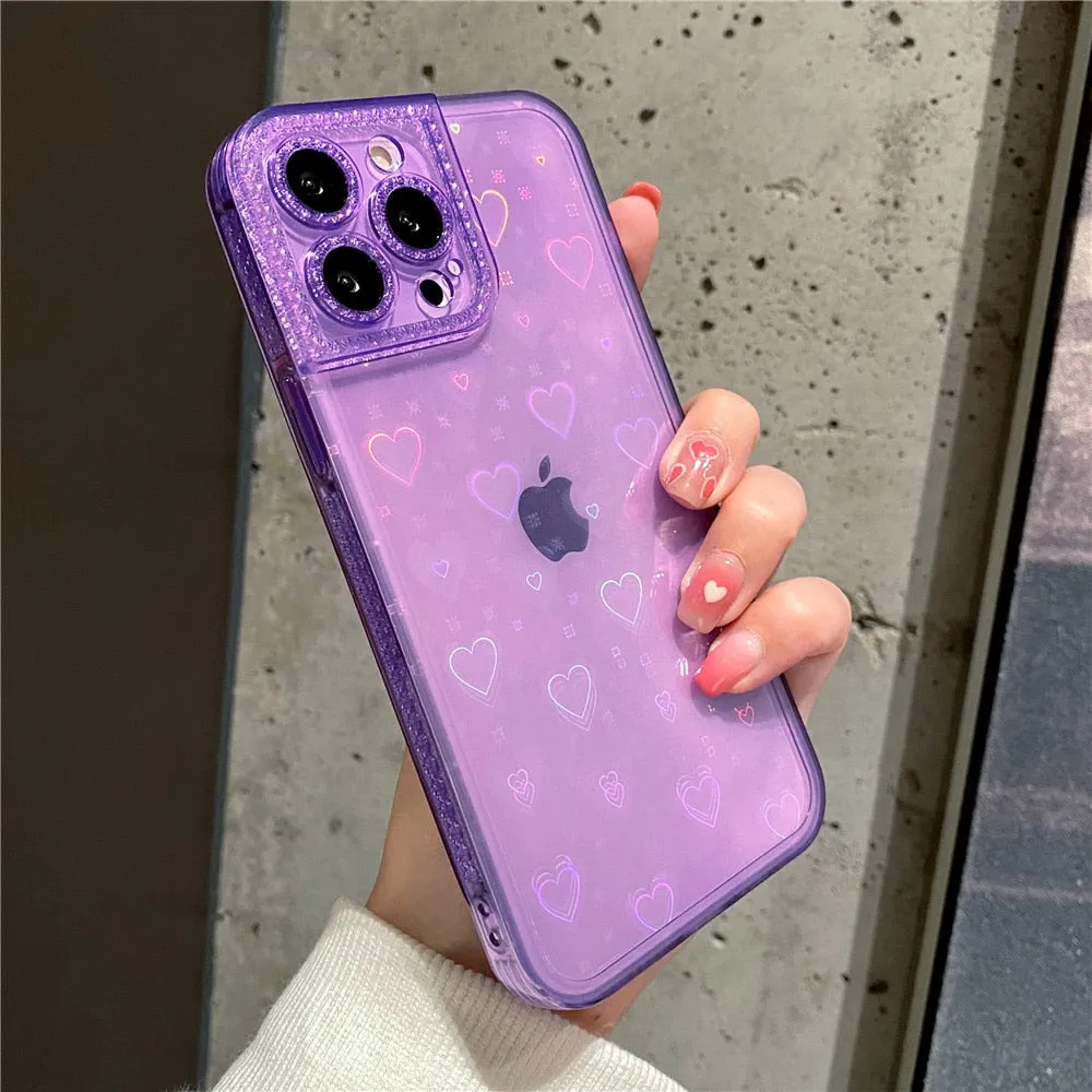 Anymob iPhone Orange Holographic Love Heart Clear Phone Case Transparent Cover