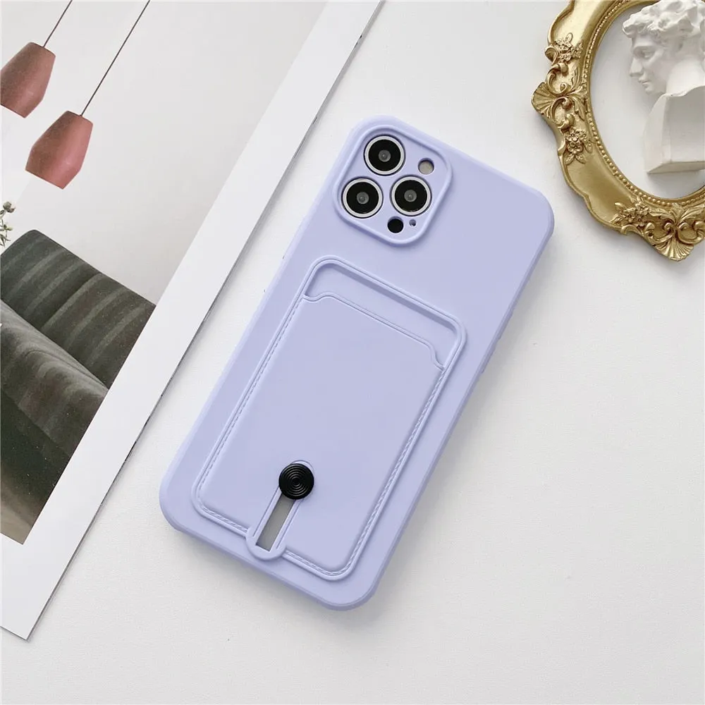 Anymob iPhone Orange Wallet Card Holder Soft Silicone Phone Case Candy Color Shockproof Cover
