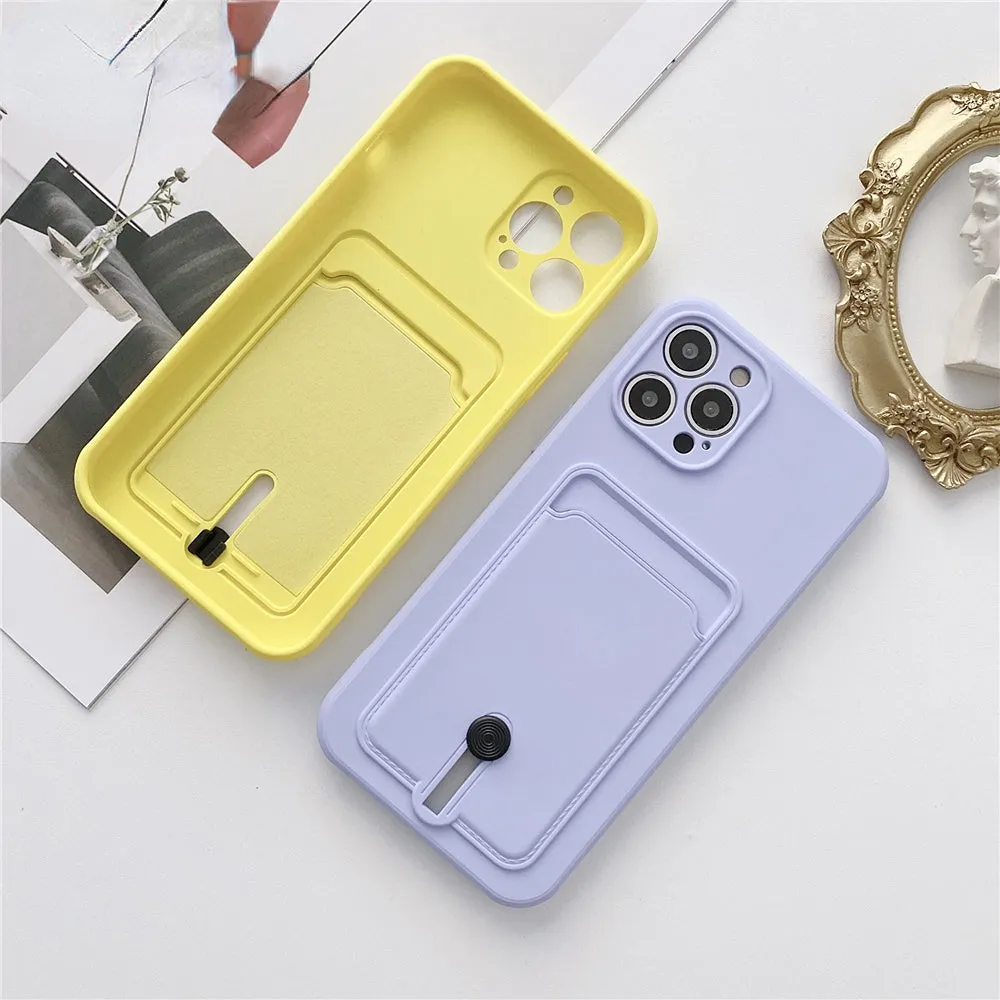 Anymob iPhone Orange Wallet Card Holder Soft Silicone Phone Case Candy Color Shockproof Cover