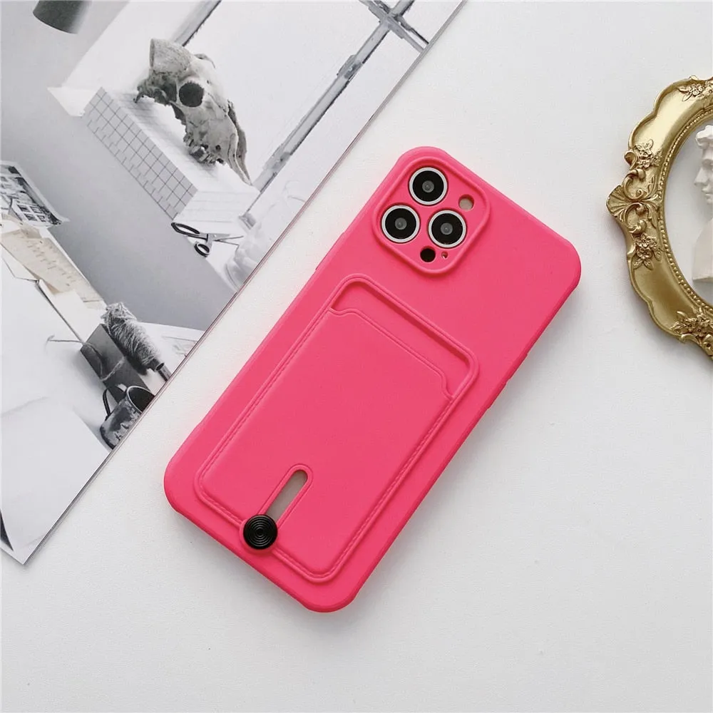 Anymob iPhone Orange Wallet Card Holder Soft Silicone Phone Case Candy Color Shockproof Cover