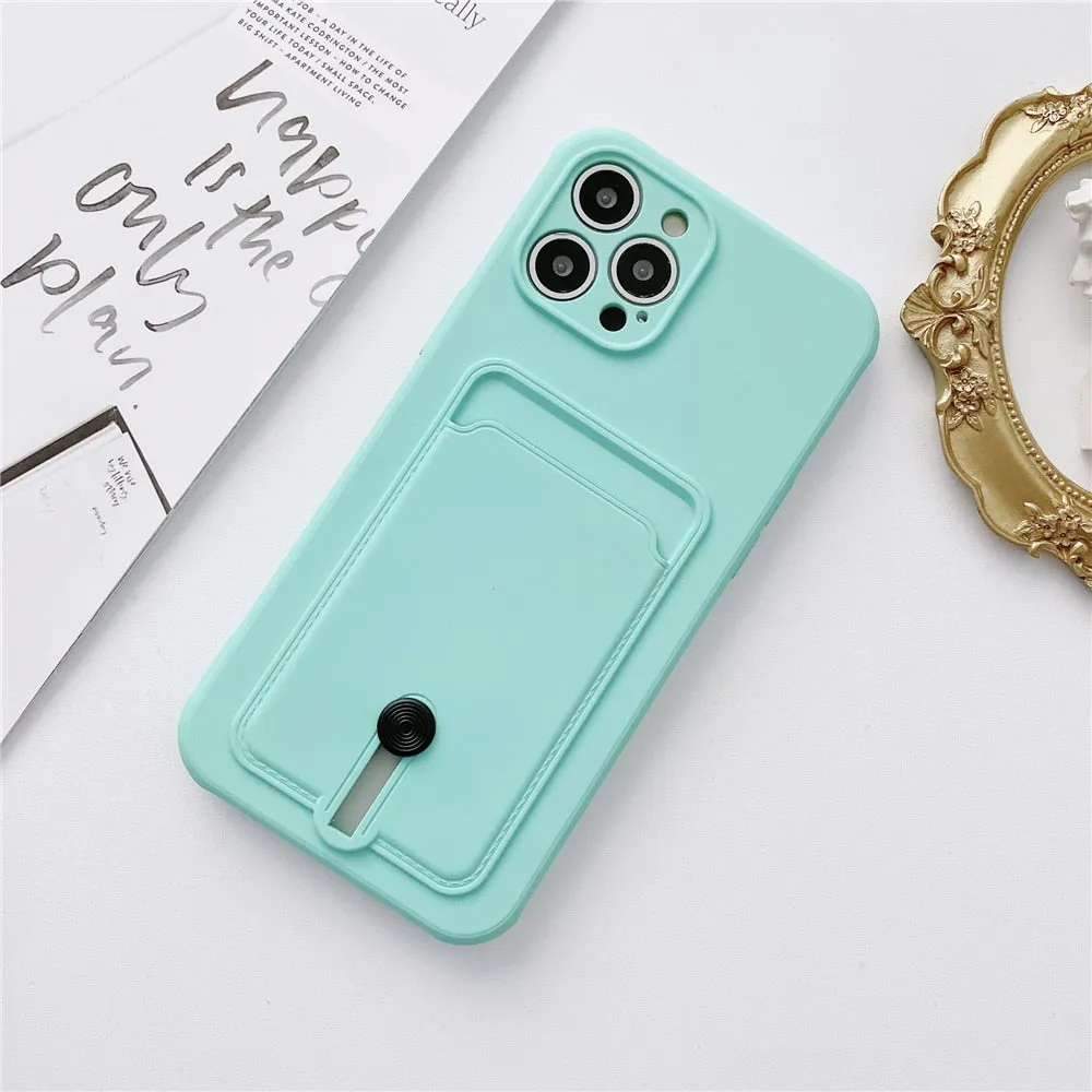 Anymob iPhone Orange Wallet Card Holder Soft Silicone Phone Case Candy Color Shockproof Cover