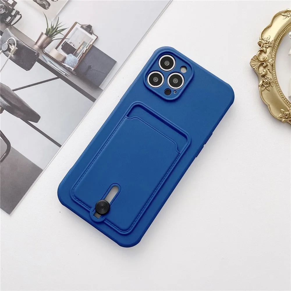 Anymob iPhone Orange Wallet Card Holder Soft Silicone Phone Case Candy Color Shockproof Cover