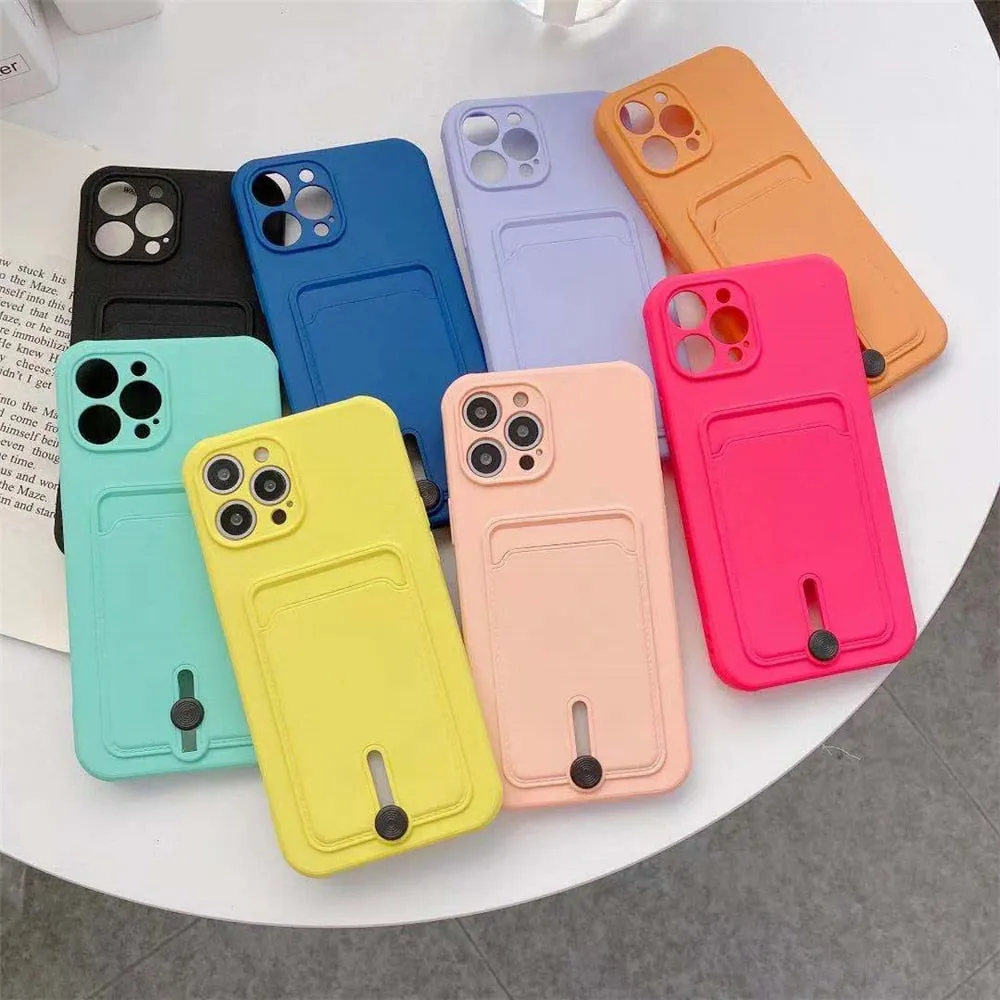 Anymob iPhone Orange Wallet Card Holder Soft Silicone Phone Case Candy Color Shockproof Cover