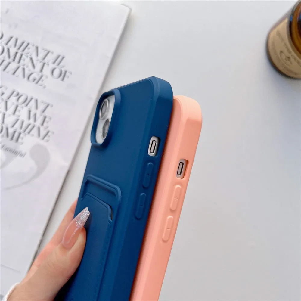 Anymob iPhone Orange Wallet Card Slots Holder Case Soft Silicone Shockproof Cover