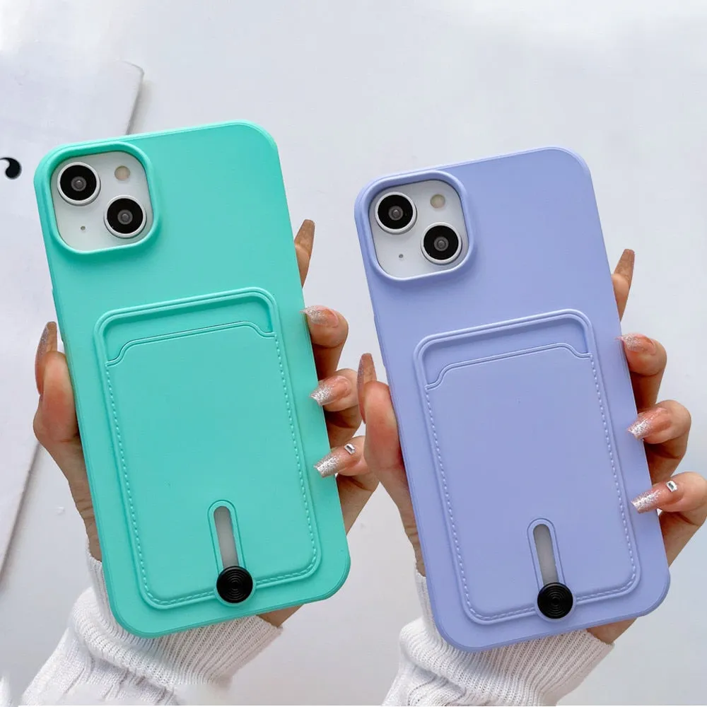 Anymob iPhone Orange Wallet Card Slots Holder Case Soft Silicone Shockproof Cover