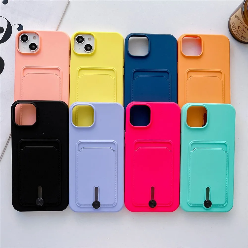 Anymob iPhone Orange Wallet Card Slots Holder Case Soft Silicone Shockproof Cover