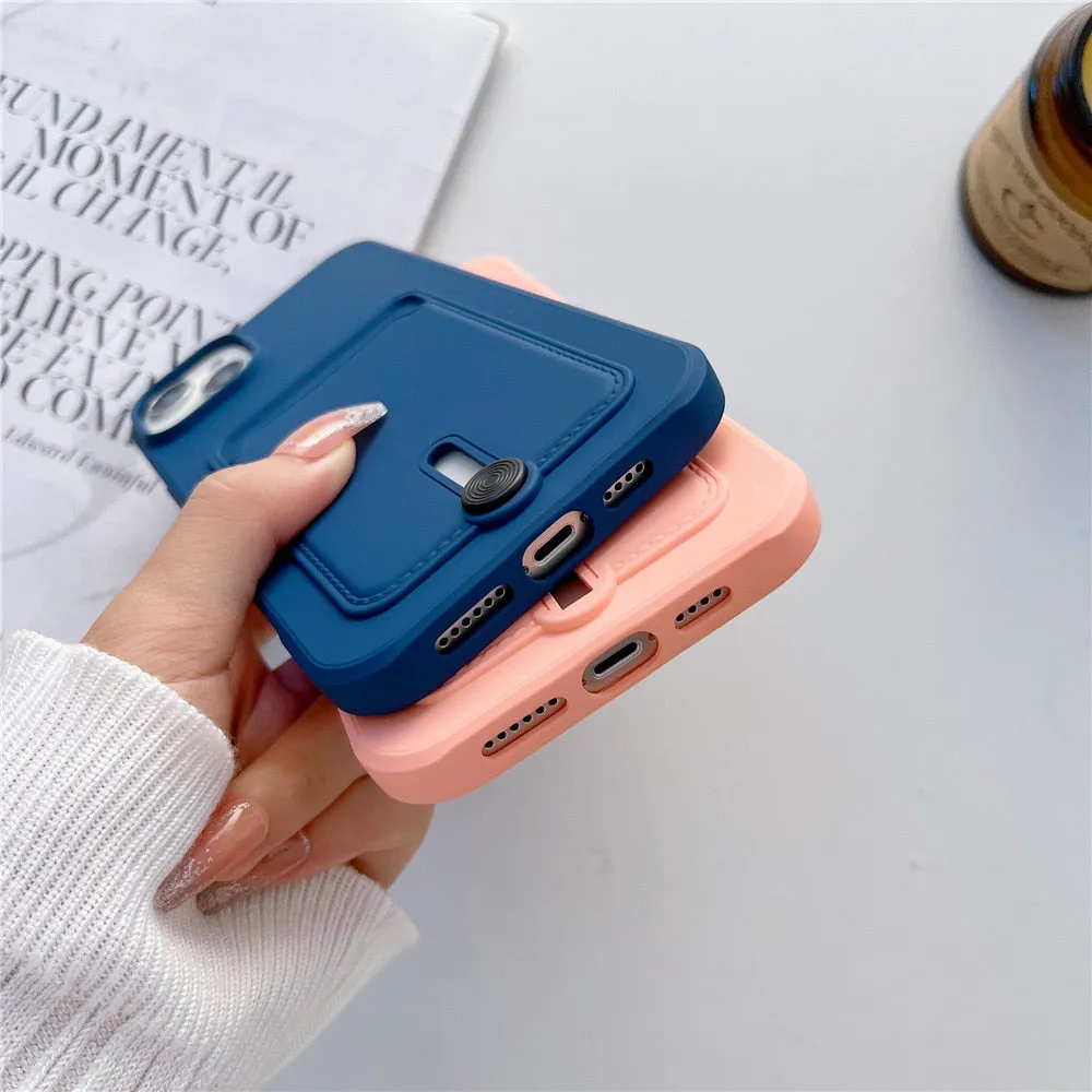 Anymob iPhone Orange Wallet Card Slots Holder Case Soft Silicone Shockproof Cover