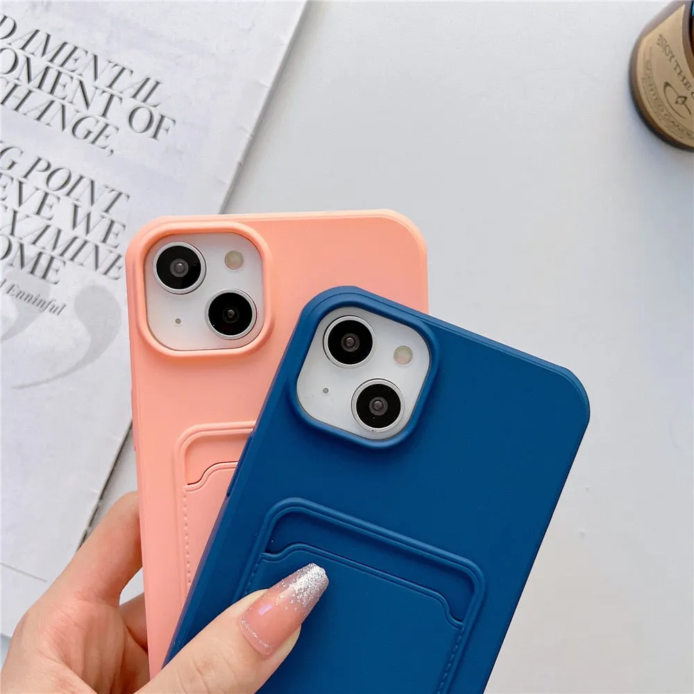 Anymob iPhone Orange Wallet Card Slots Holder Case Soft Silicone Shockproof Cover