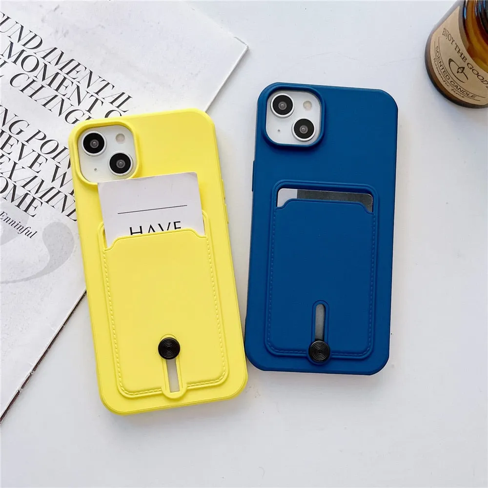 Anymob iPhone Orange Wallet Card Slots Holder Case Soft Silicone Shockproof Cover