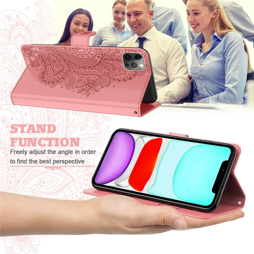 Anymob iPhone Pink Flip Leather Phone Cases Peacock Pattern Wallet Cover
