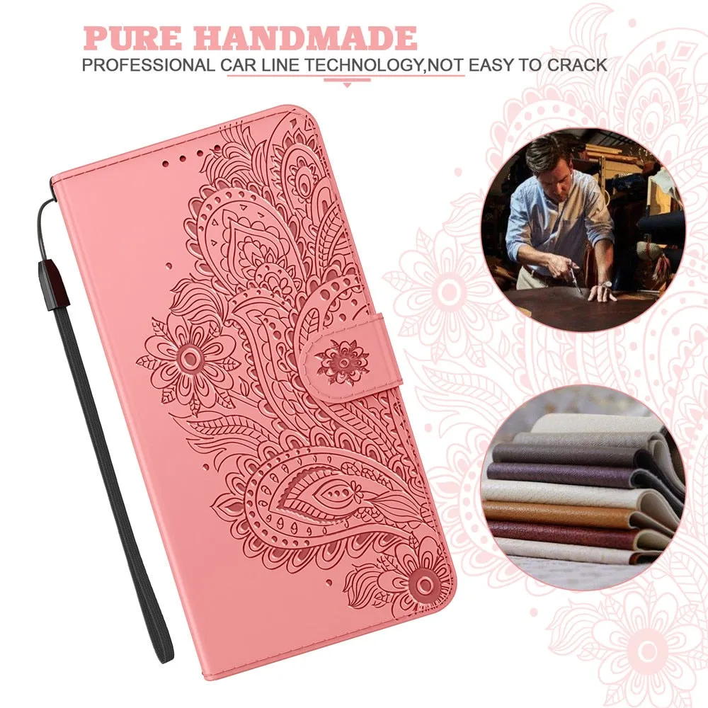 Anymob iPhone Pink Flip Leather Phone Cases Peacock Pattern Wallet Cover