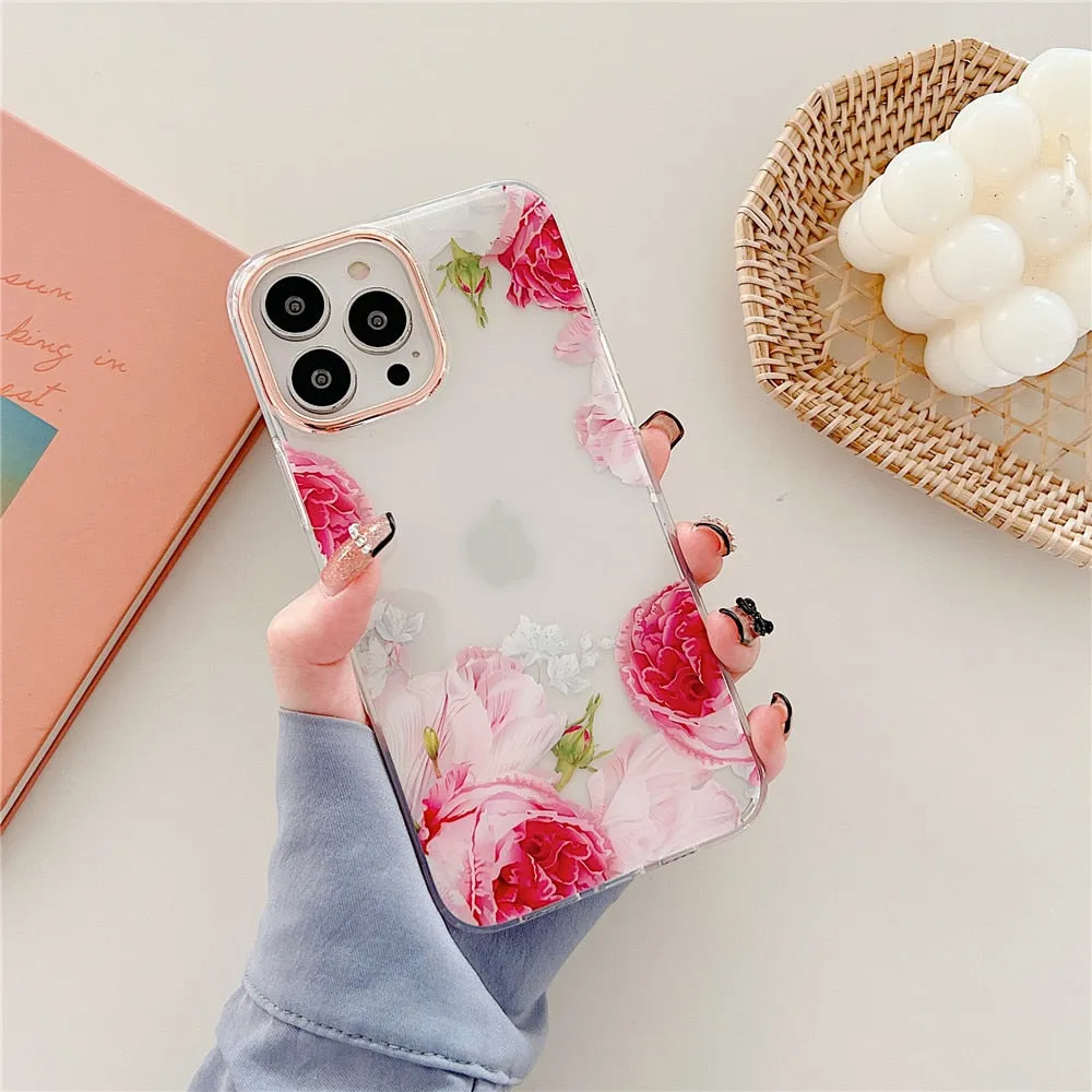 Anymob iPhone Pink Rose Flowers Phone Case Plating Shockproof Cover