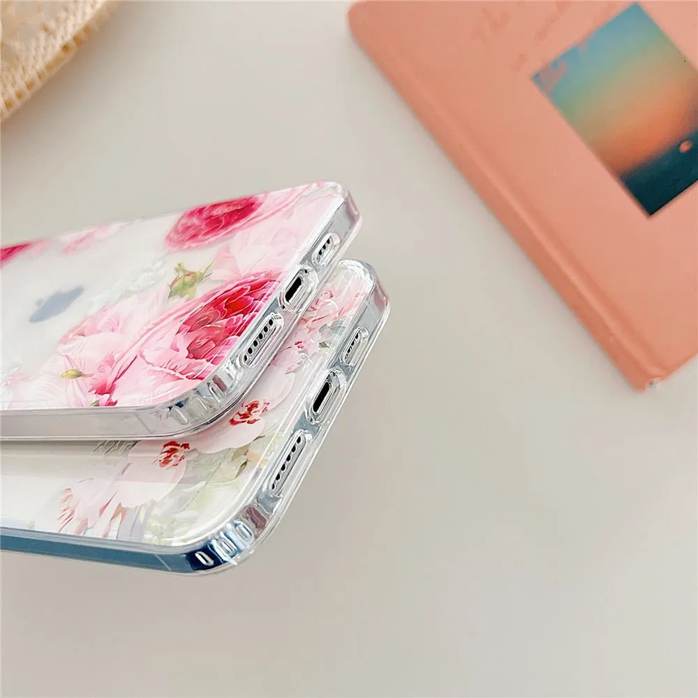 Anymob iPhone Pink Rose Flowers Phone Case Plating Shockproof Cover