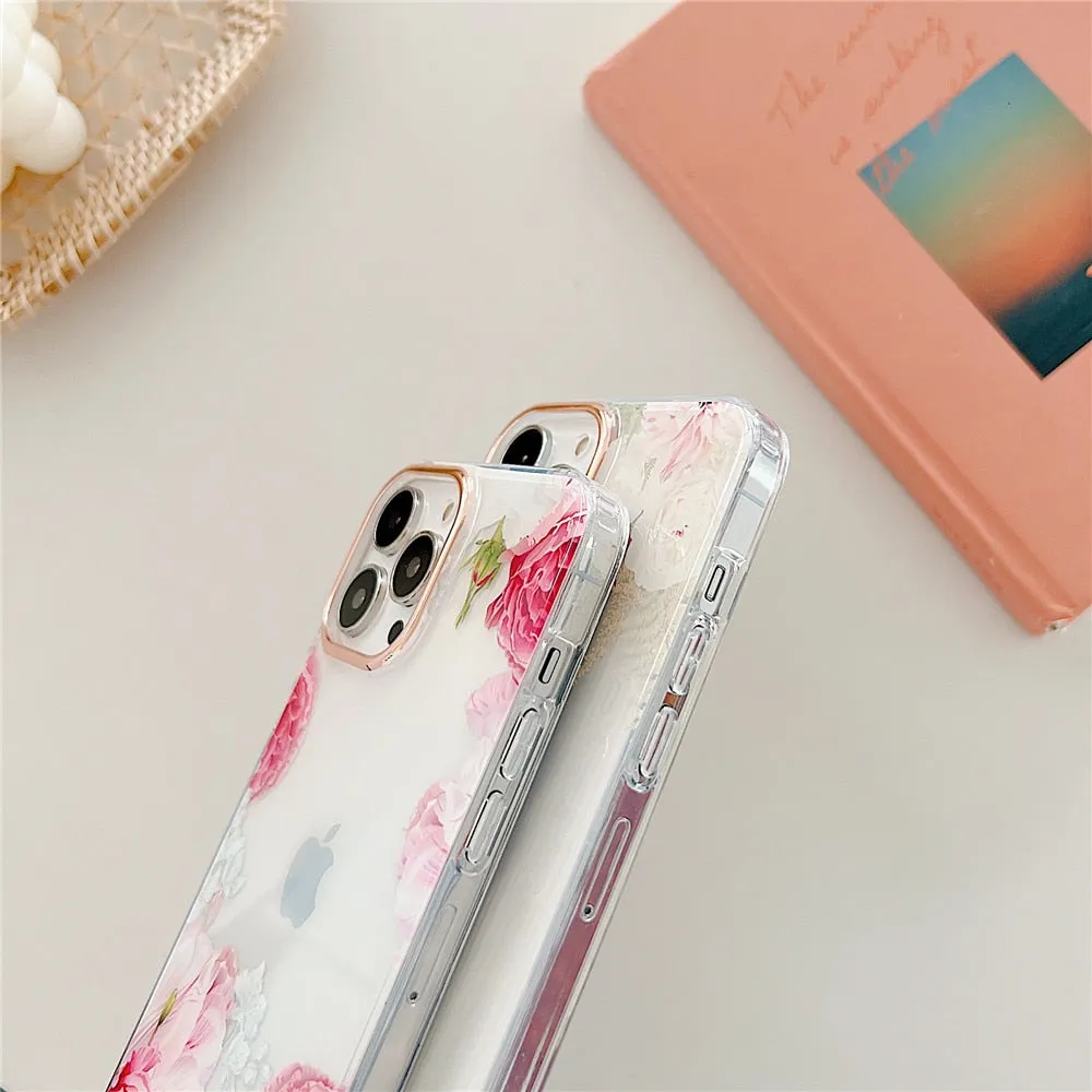 Anymob iPhone Pink Rose Flowers Phone Case Plating Shockproof Cover