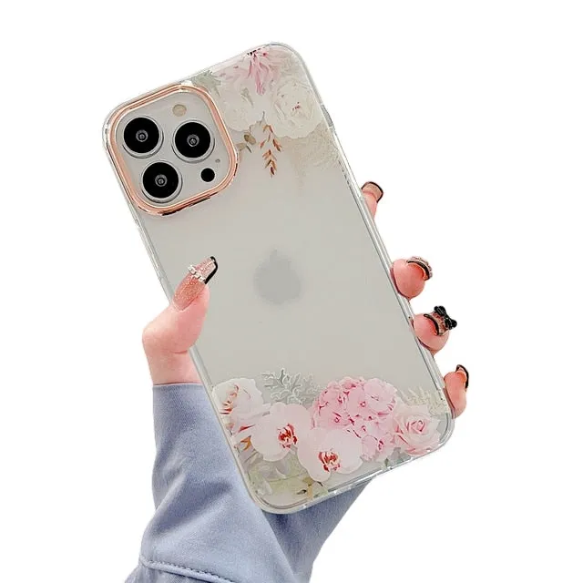 Anymob iPhone Pink Rose Flowers Phone Case Plating Shockproof Cover