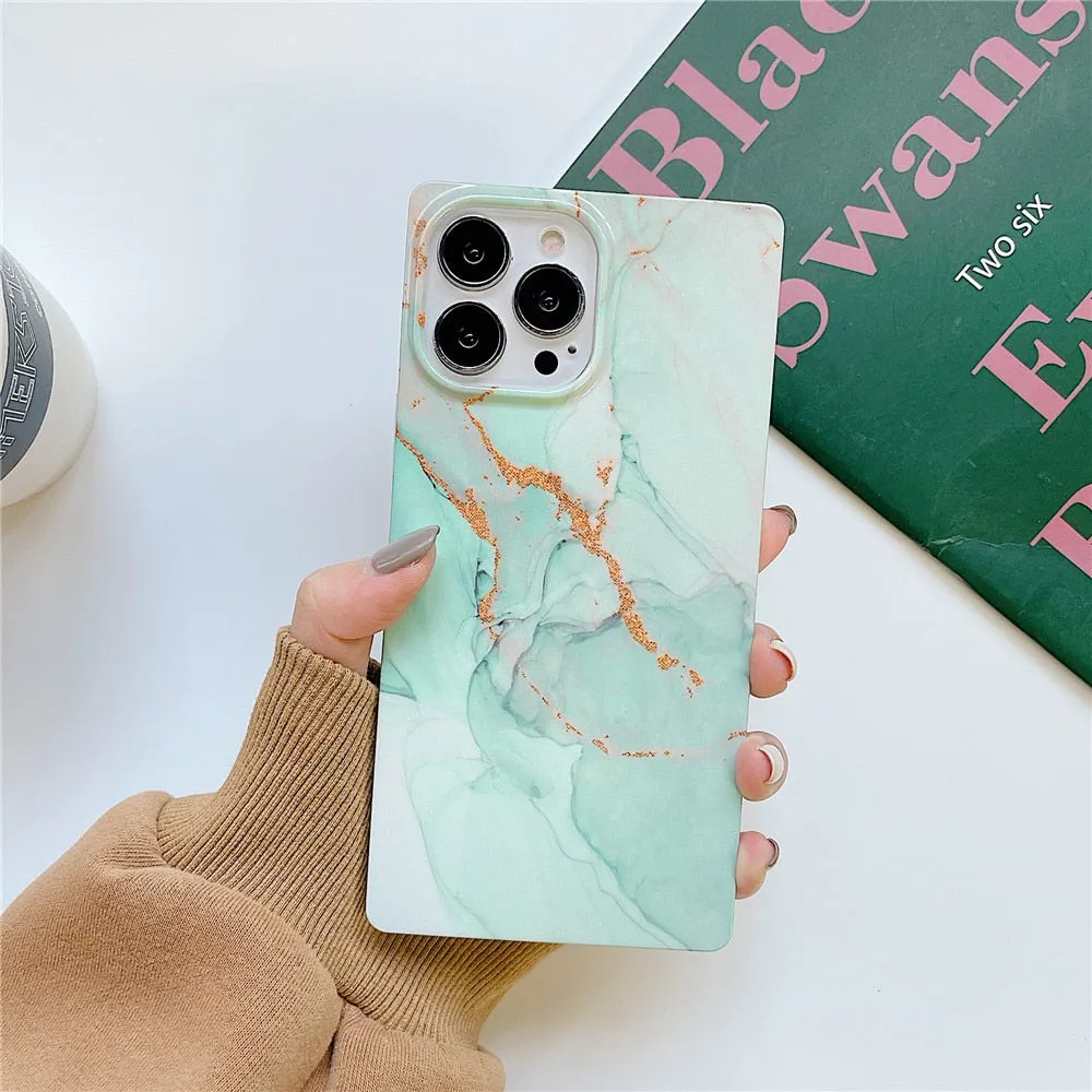 Anymob iPhone Red Soft Square Marble Silicone Phone Case Shockproof Back Cover