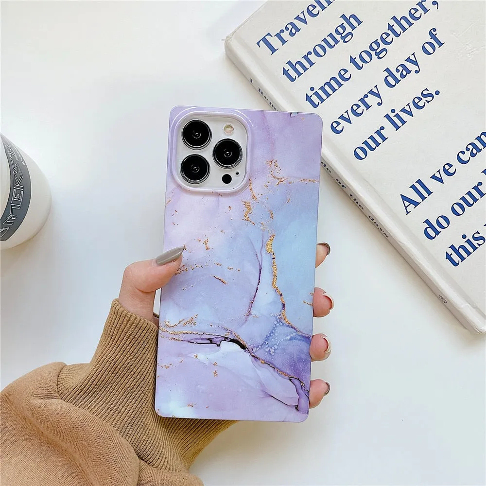 Anymob iPhone Red Soft Square Marble Silicone Phone Case Shockproof Back Cover