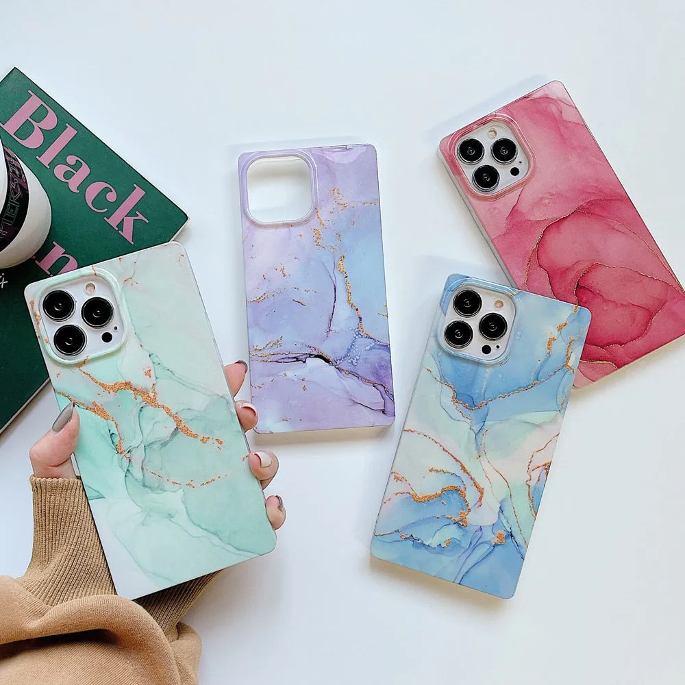 Anymob iPhone Red Soft Square Marble Silicone Phone Case Shockproof Back Cover