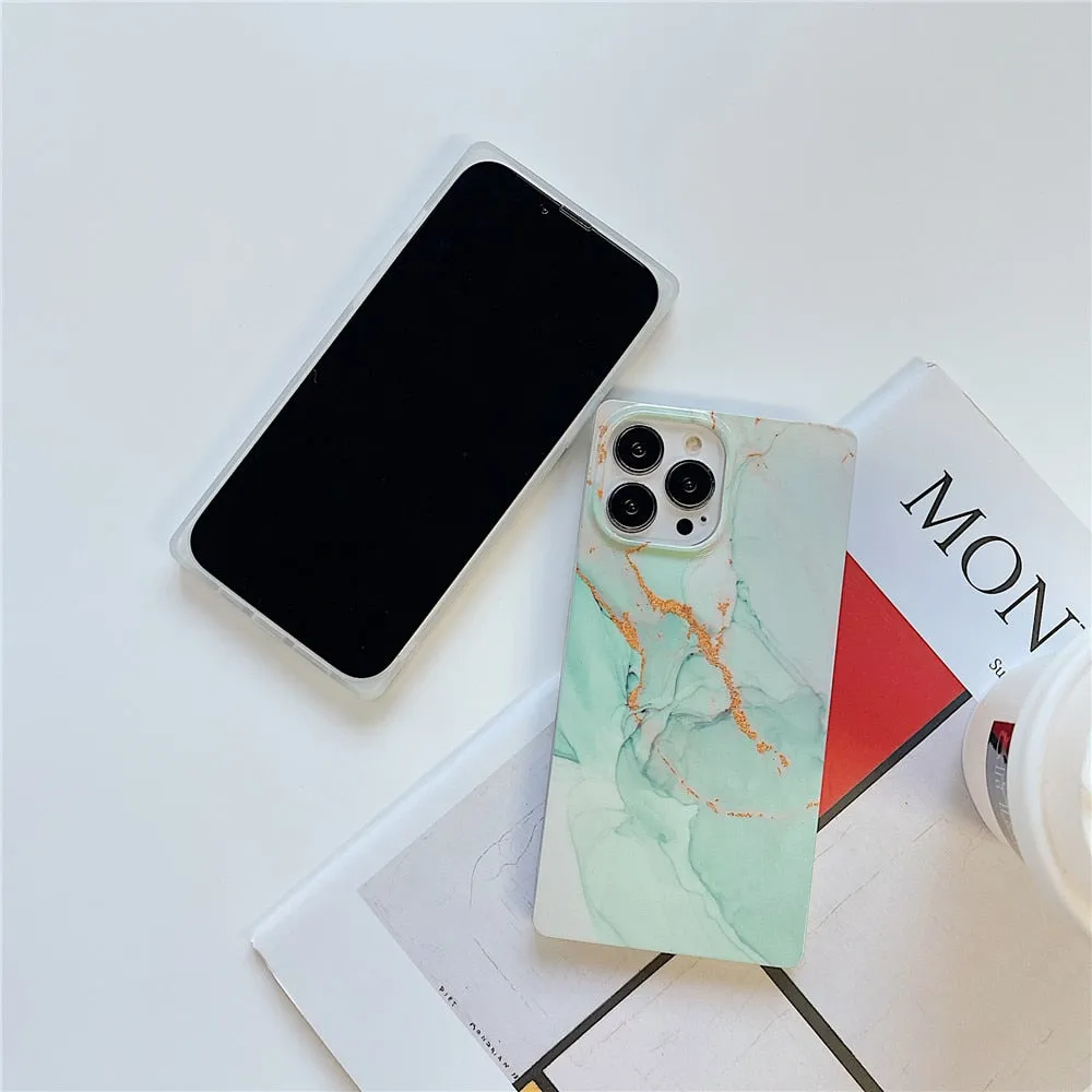 Anymob iPhone Red Soft Square Marble Silicone Phone Case Shockproof Back Cover