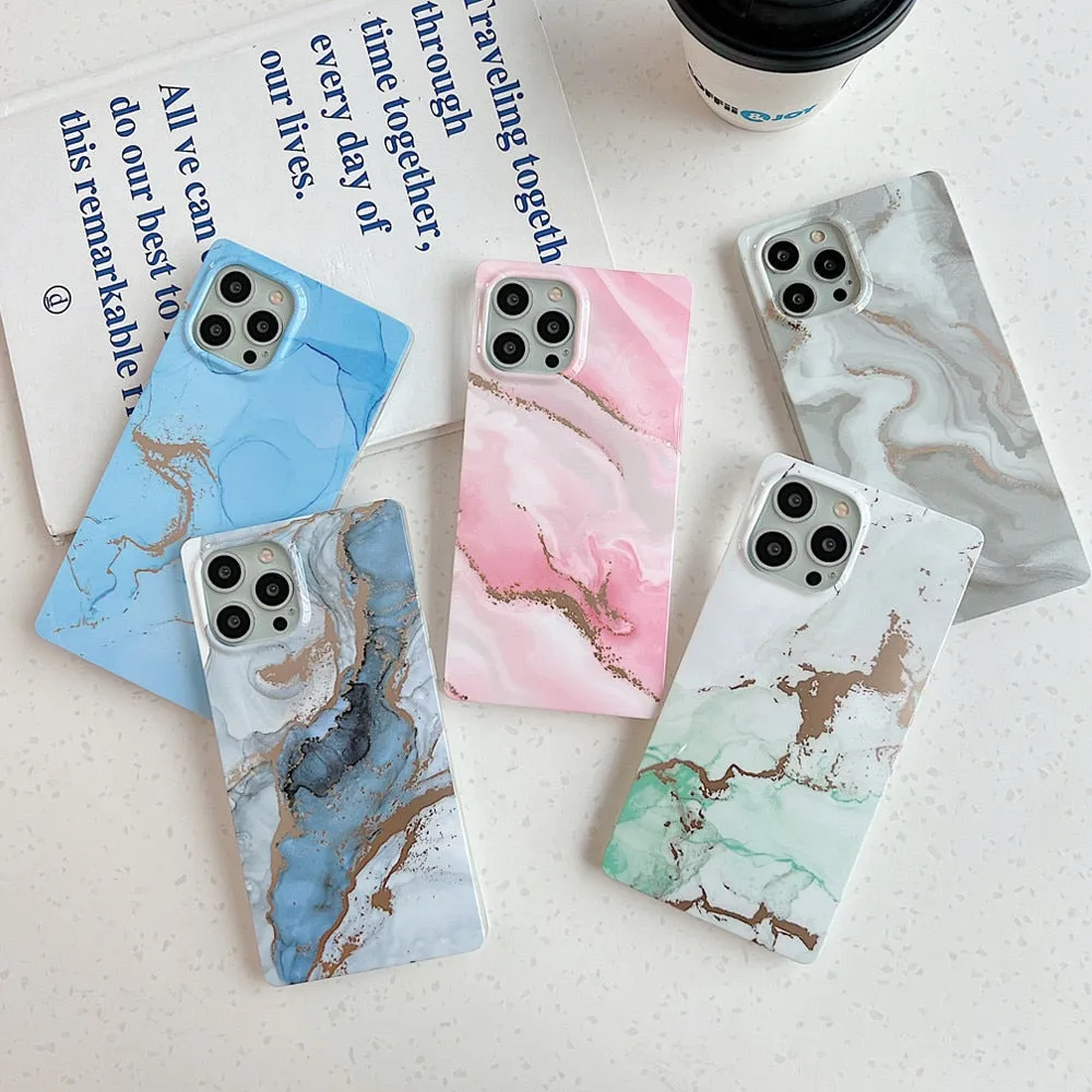 Anymob iPhone Sky Blue Square Marble Phone Case Soft Silicone Shockproof Back Cover