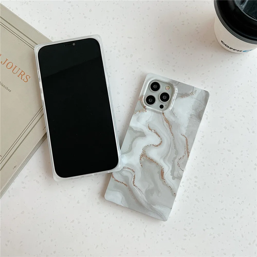 Anymob iPhone Sky Blue Square Marble Phone Case Soft Silicone Shockproof Back Cover