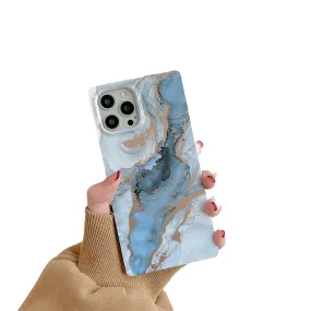 Anymob iPhone Sky Blue Square Marble Phone Case Soft Silicone Shockproof Back Cover