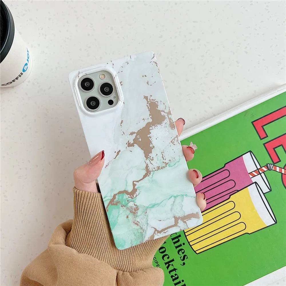 Anymob iPhone Sky Blue Square Marble Phone Case Soft Silicone Shockproof Back Cover