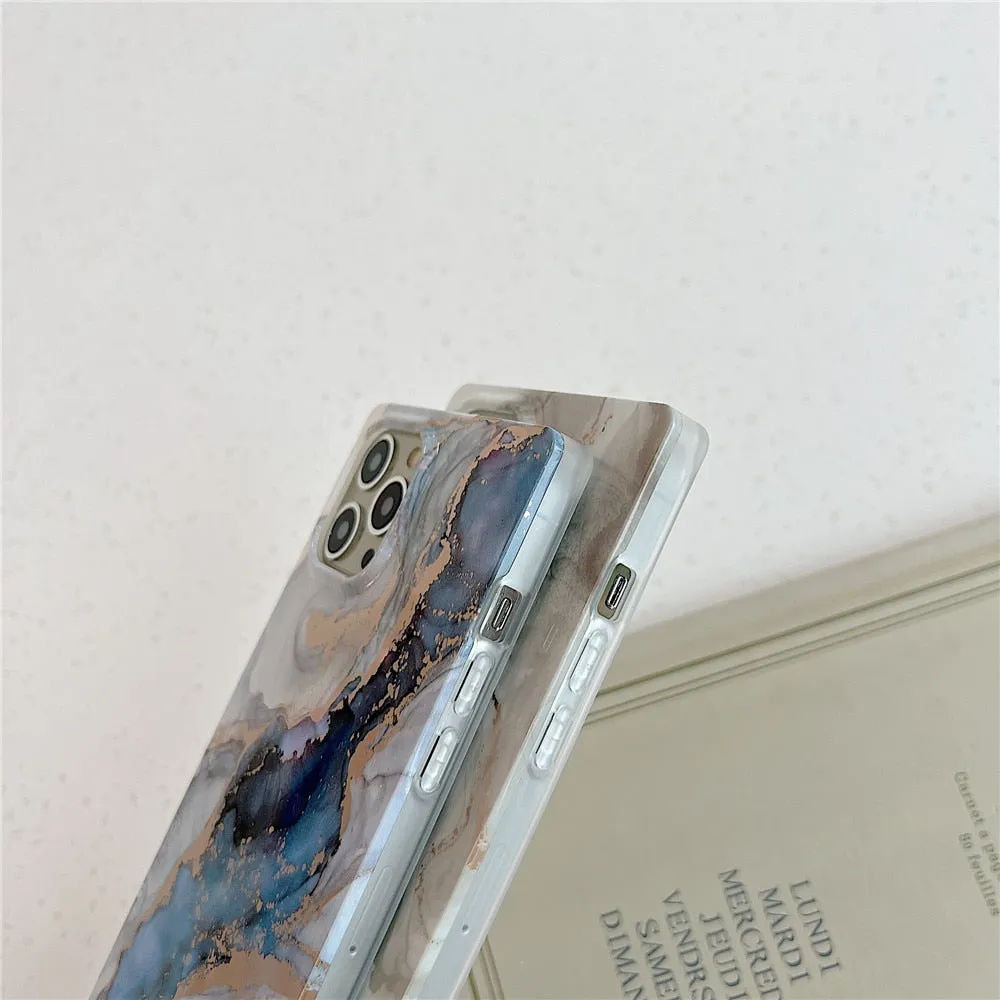 Anymob iPhone Sky Blue Square Marble Phone Case Soft Silicone Shockproof Back Cover