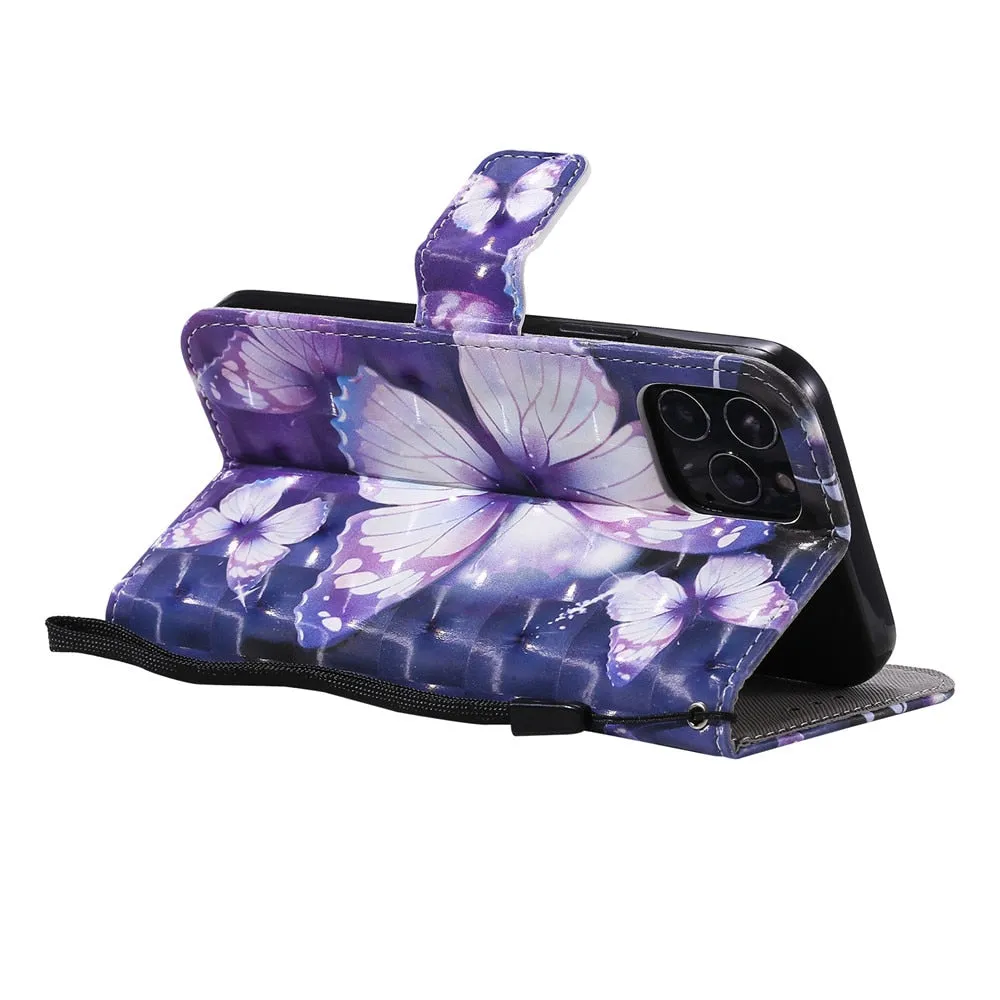 Anymob IPhone Violet 3D Butterfly Painted Flip Phone Case Wallet Leather Cover