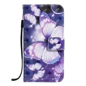Anymob IPhone Violet 3D Butterfly Painted Flip Phone Case Wallet Leather Cover