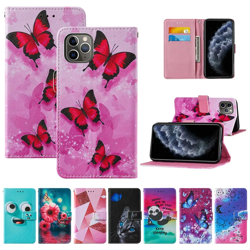 Anymob iPhone Violet Butterflies Flip Leather Phone Cases Animal Painted Wallet Cover