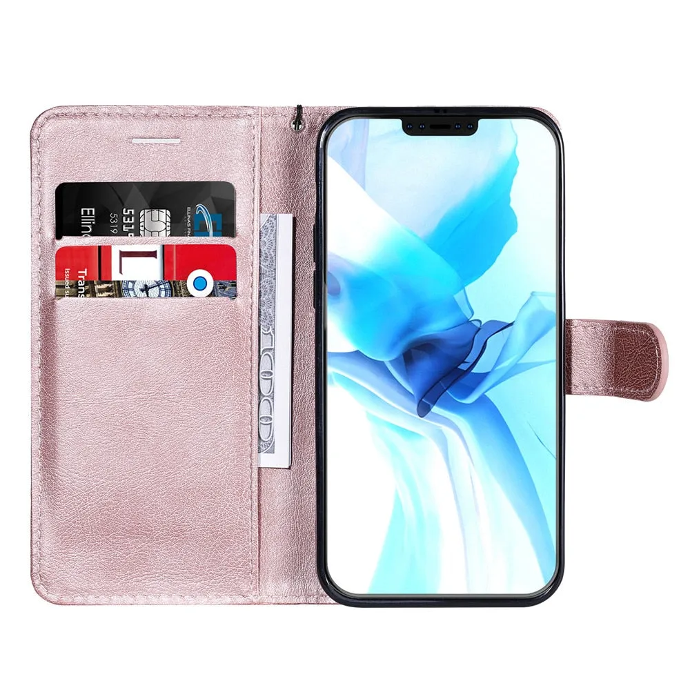 Anymob iPhone Violet Flip Leather Phone Case Solid Color Wallet Cover