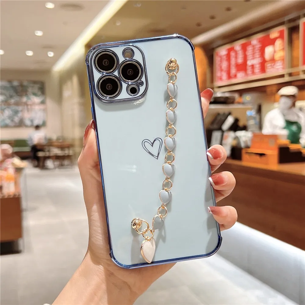 Anymob iPhone Violet Love Heart Bracelet Chain Phone Case Max Soft Silicone Cover