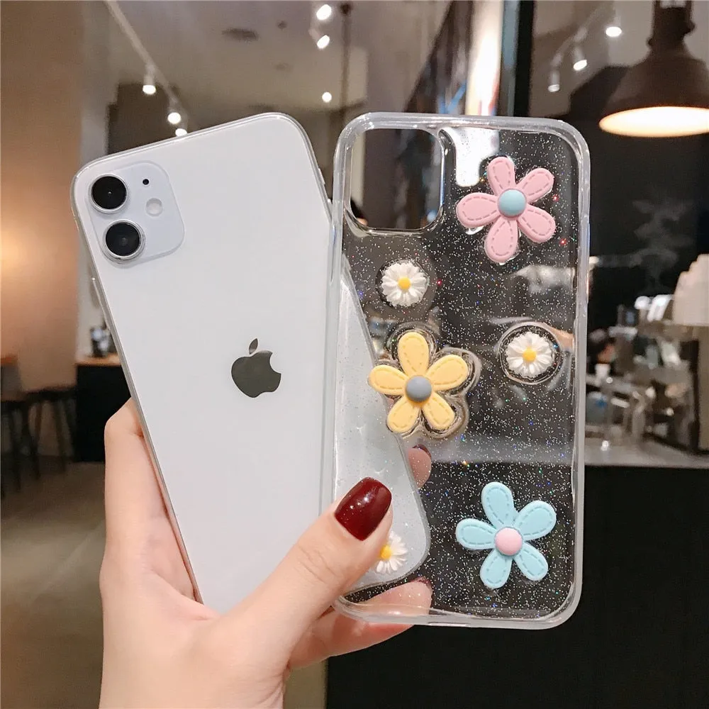 Anymob iPhone White 3D Flower Case Soft Silicone Shockproof Cover