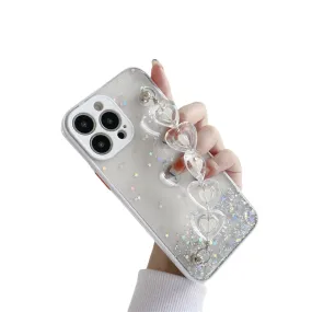 Anymob iPhone White Crystal Heart Bracelet Phone Chain Case Glitter Soft Cover